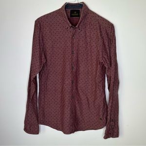 Scotch & Soda Burgundy with Small Black Print Long Sleeve Shirt in Size Large